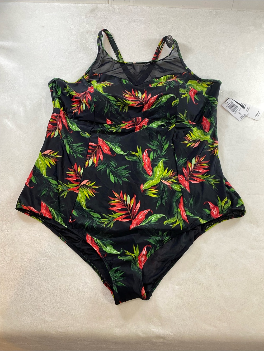 Torrid Tropical Print High Neck Mesh Cutout One Piece Swimsuit Size 5X